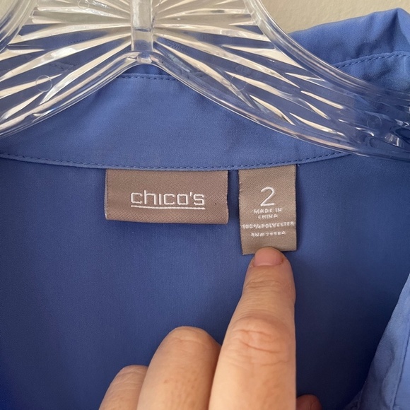 Chicos Purple Roll Tab Sleeve Stretch Blouse Shirt Top Chest Pockets Size L - Picture 5 of 6